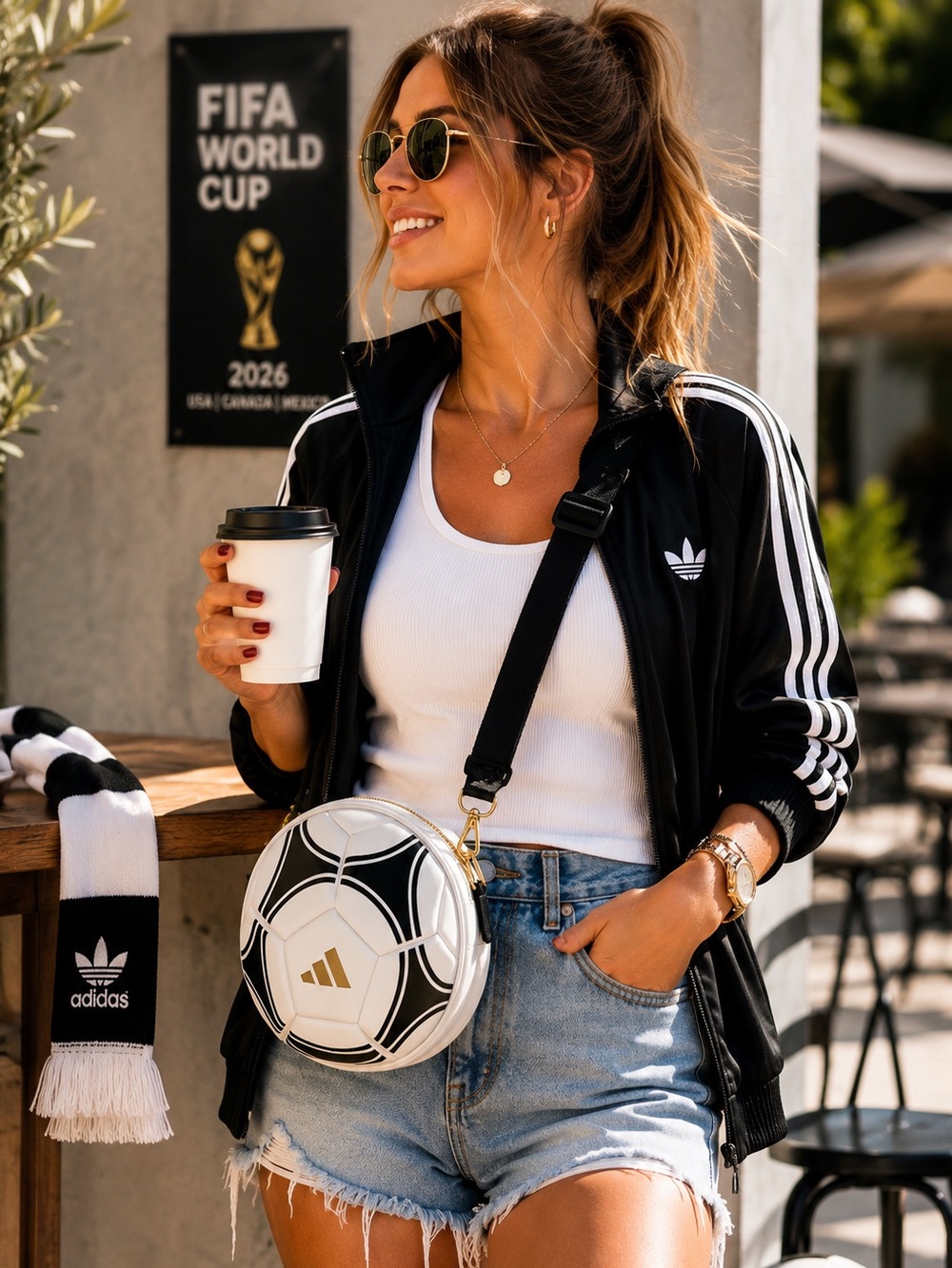 NWT Adidas Soccer Ball Crossbody Bag FIFA World Cup Ready White Black Gold